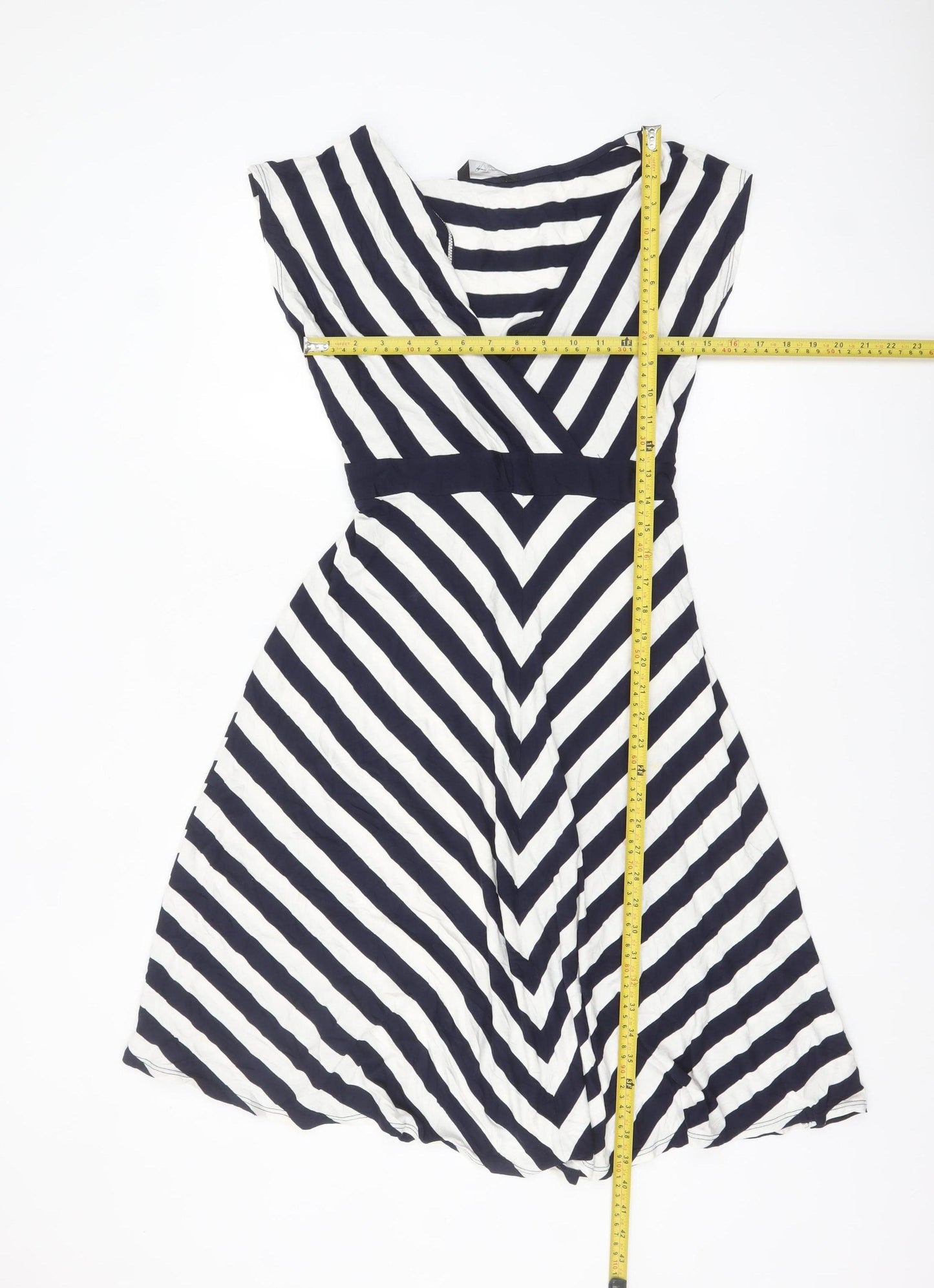 BHS Women’s Navy Striped Fit & Flare Sleeveless Dress Size 16