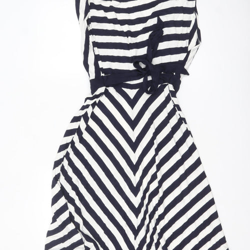BHS Women’s Navy Striped Fit & Flare Sleeveless Dress Size 16