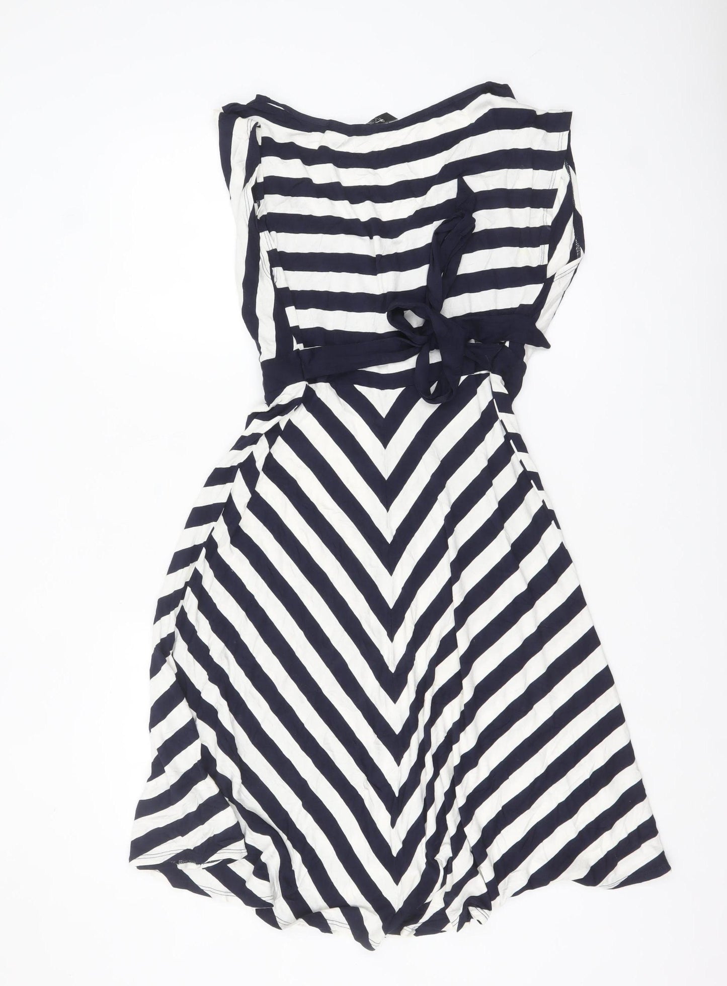 BHS Women’s Navy Striped Fit & Flare Sleeveless Dress Size 16