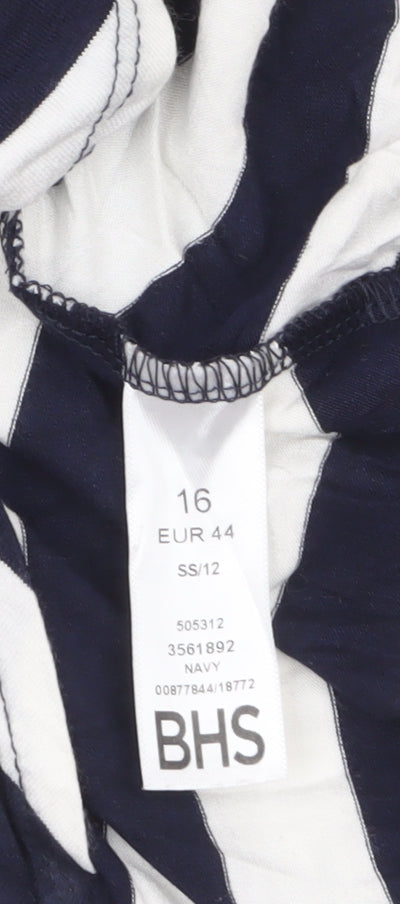 BHS Women’s Navy Striped Fit & Flare Sleeveless Dress Size 16