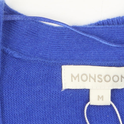 Monsoon Women's Blue V-Neck Long Sleeve Knit Cardigan M