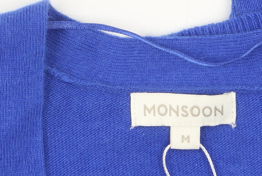 Monsoon Women's Blue V-Neck Long Sleeve Knit Cardigan M