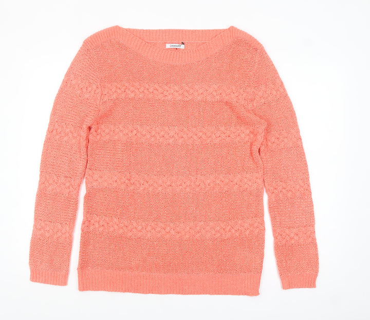 Damart Womens Pink Cable-Knit Jumper Size 18 Long Sleeve Pullover