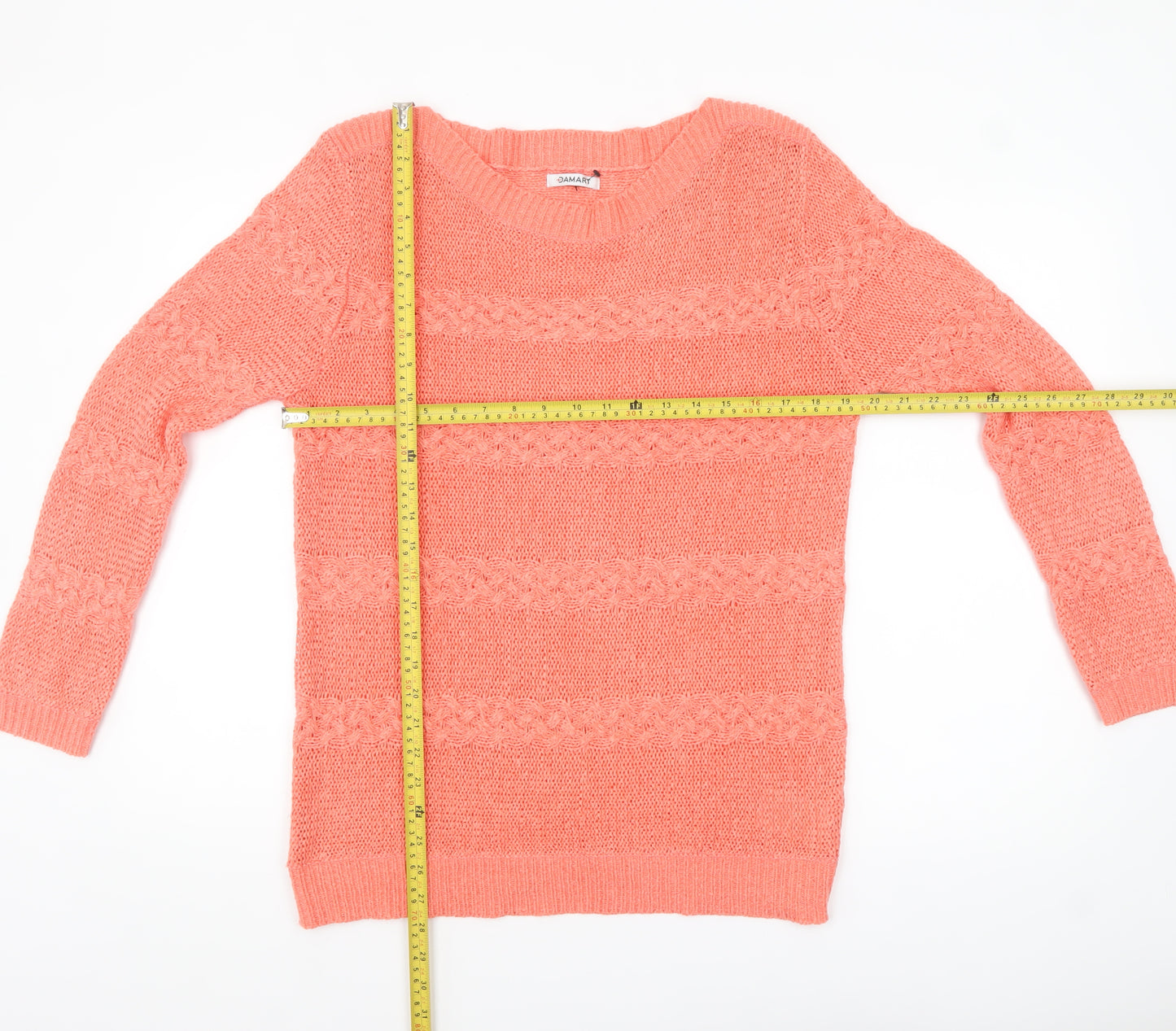 Damart Womens Pink Cable-Knit Jumper Size 18 Long Sleeve Pullover