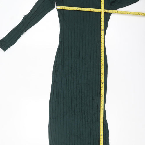 Topshop Women's Green Bodycon Midi Knit Dress Size 6