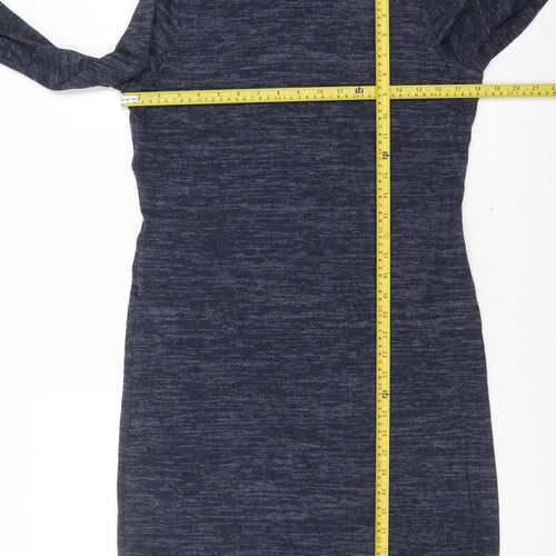 Miladys Women Blue Knit Shift Dress Size 12 Long Sleeve Mock Neck