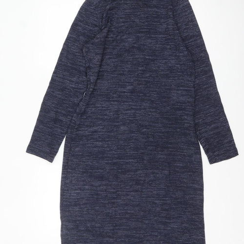Miladys Women Blue Knit Shift Dress Size 12 Long Sleeve Mock Neck