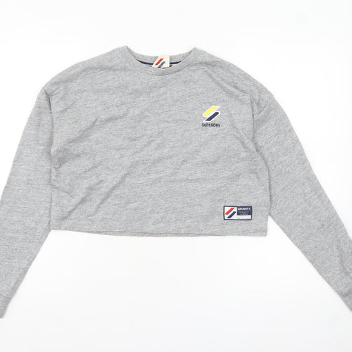 Superdry Women's Grey Cropped Long Sleeve T-Shirt Size 8