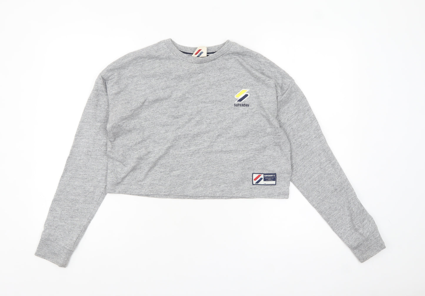 Superdry Women's Grey Cropped Long Sleeve T-Shirt Size 8