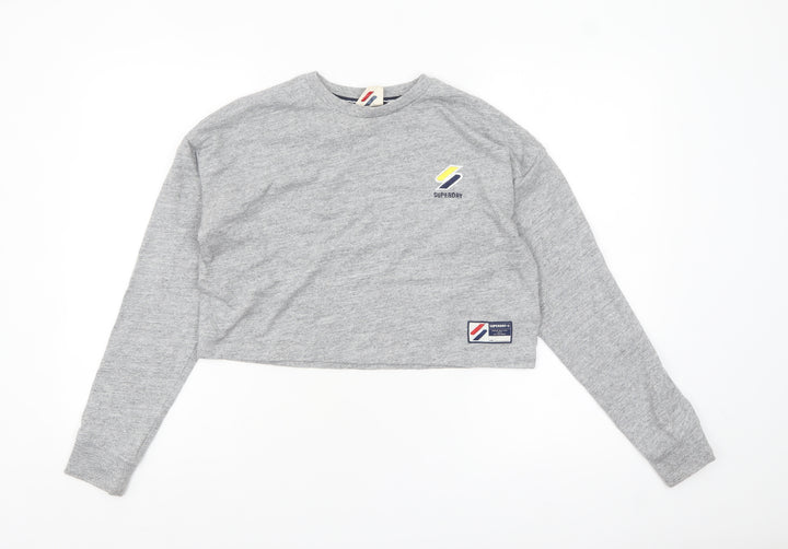 Superdry Women's Grey Cropped Long Sleeve T-Shirt Size 8