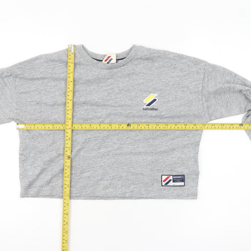 Superdry Women's Grey Cropped Long Sleeve T-Shirt Size 8