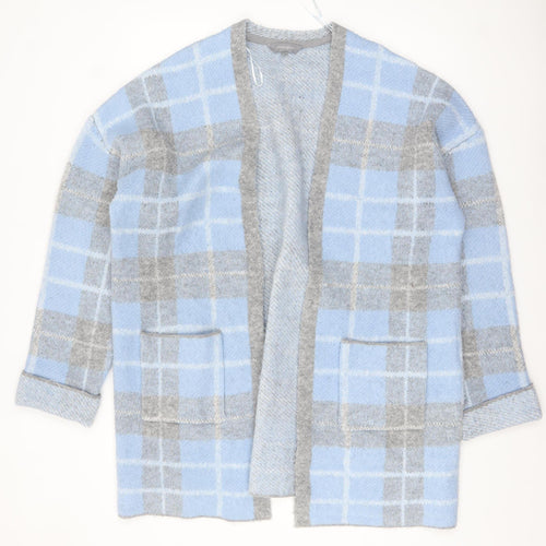 Principles Women Blue Check Knit Cardigan Size 18 Open Front
