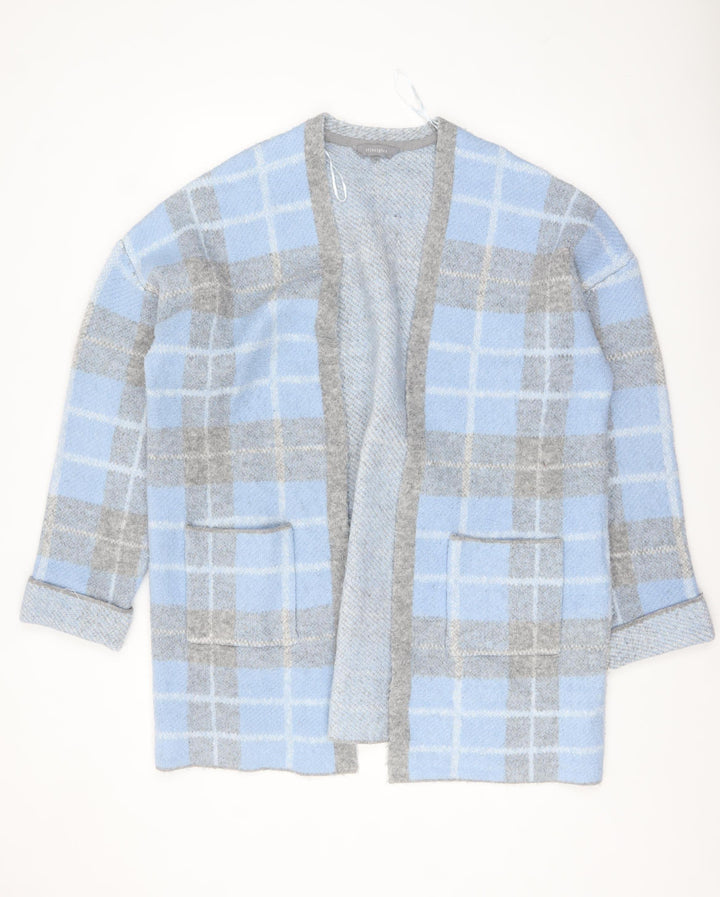 Principles Women Blue Check Knit Cardigan Size 18 Open Front