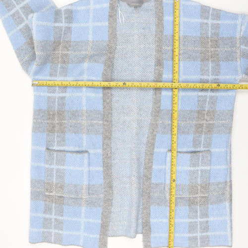 Principles Women Blue Check Knit Cardigan Size 18 Open Front