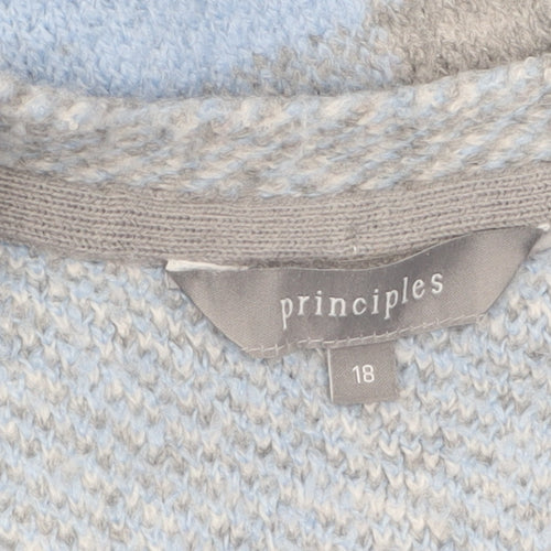 Principles Women Blue Check Knit Cardigan Size 18 Open Front