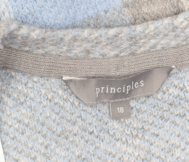 Principles Women Blue Check Knit Cardigan Size 18 Open Front
