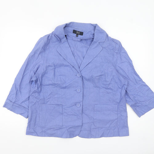 Isle Collection Women Blue Linen Blend Blazer Size 18 Single-Breasted