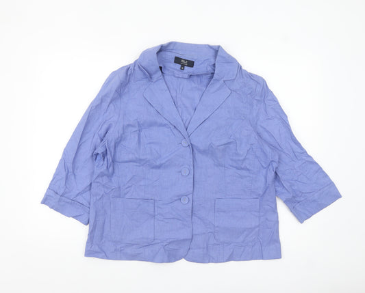 Isle Collection Women Blue Linen Blend Blazer Size 18 Single-Breasted