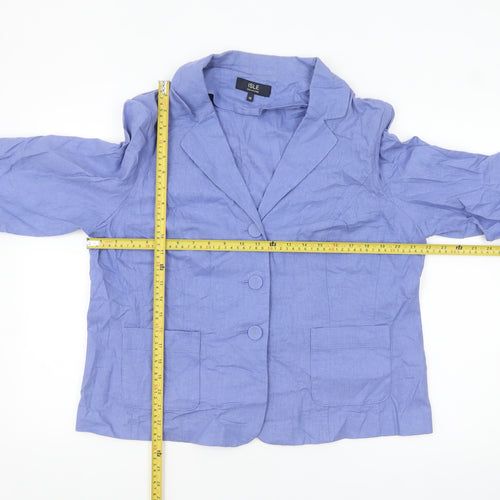 Isle Collection Women Blue Linen Blend Blazer Size 18 Single-Breasted