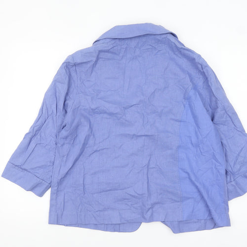 Isle Collection Women Blue Linen Blend Blazer Size 18 Single-Breasted