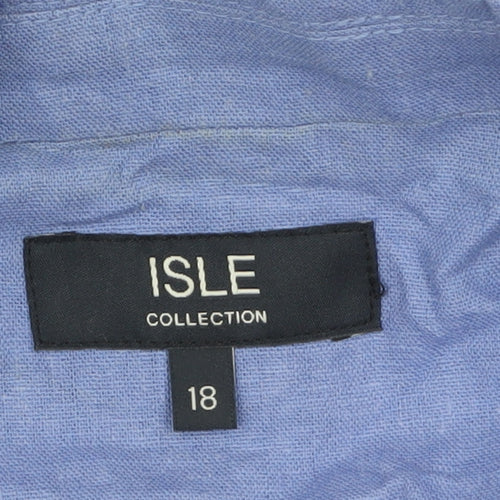 Isle Collection Women Blue Linen Blend Blazer Size 18 Single-Breasted