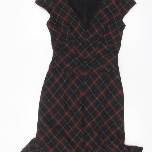 Karen Millen Women Black Check Sheath Dress Size 12 Short Sleeve