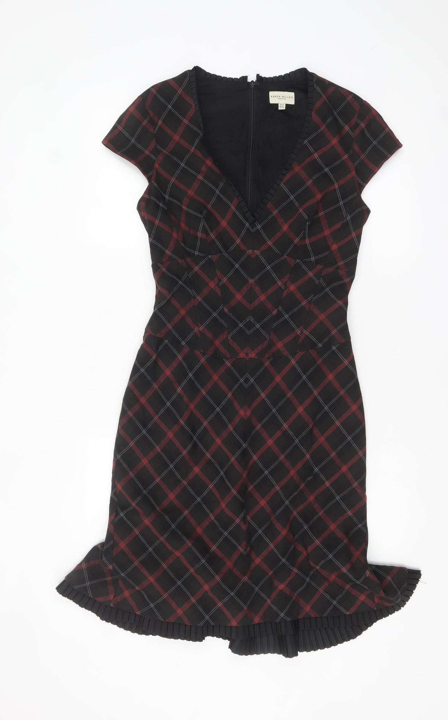 Karen Millen Women Black Check Sheath Dress Size 12 Short Sleeve