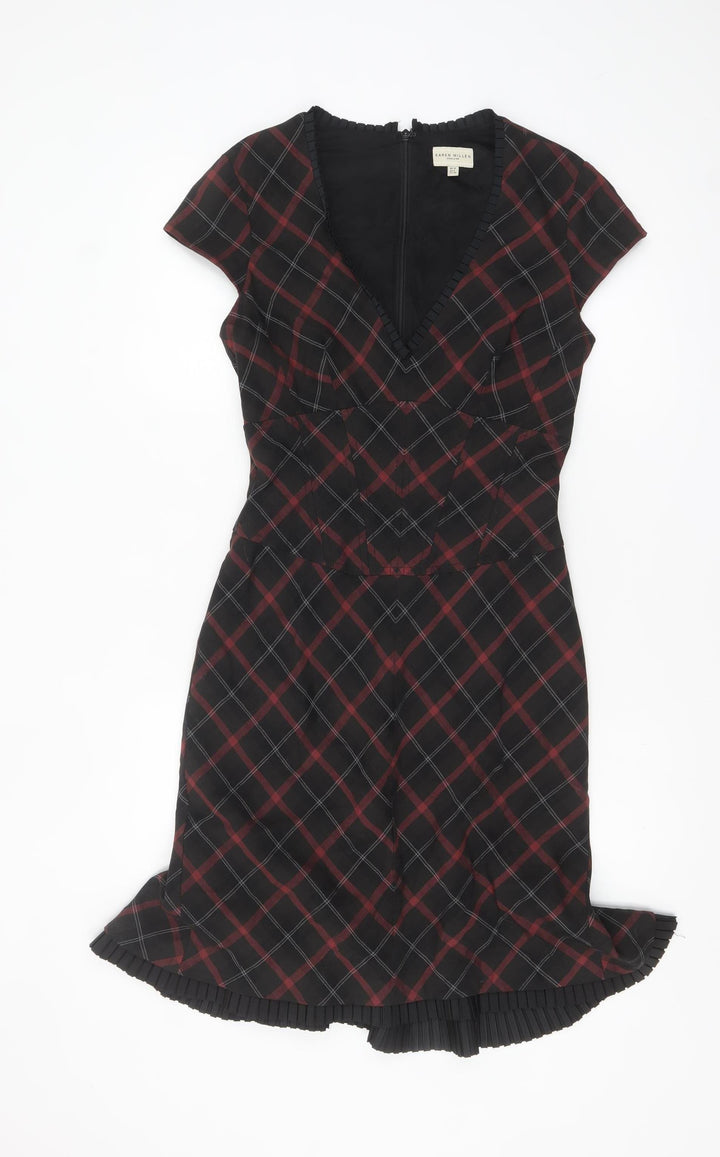 Karen Millen Women Black Check Sheath Dress Size 12 Short Sleeve