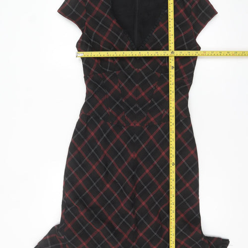 Karen Millen Women Black Check Sheath Dress Size 12 Short Sleeve