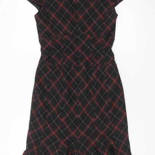Karen Millen Women Black Check Sheath Dress Size 12 Short Sleeve