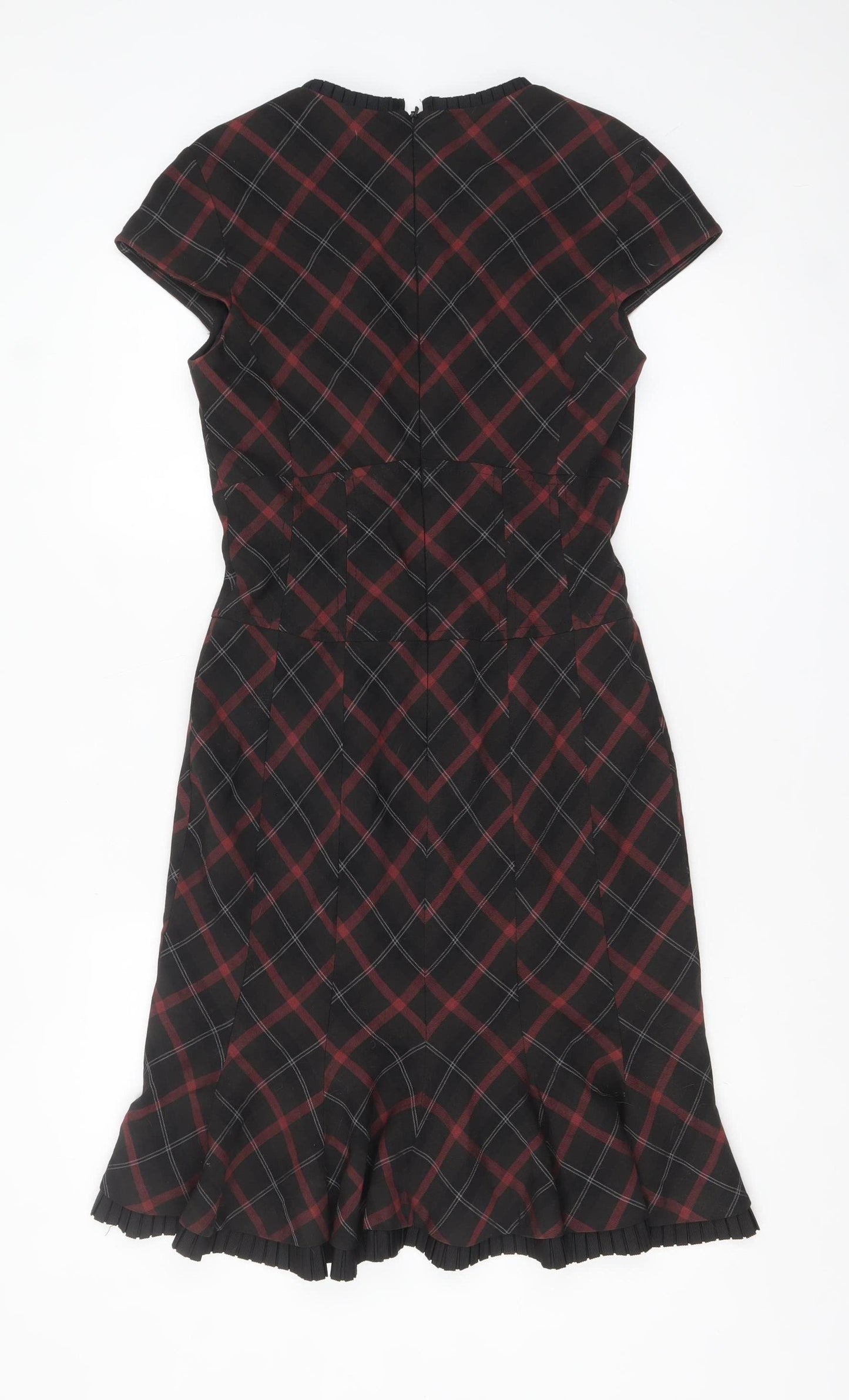 Karen Millen Women Black Check Sheath Dress Size 12 Short Sleeve