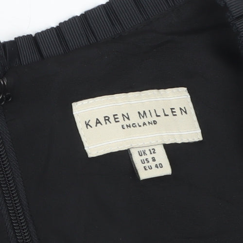 Karen Millen Women Black Check Sheath Dress Size 12 Short Sleeve
