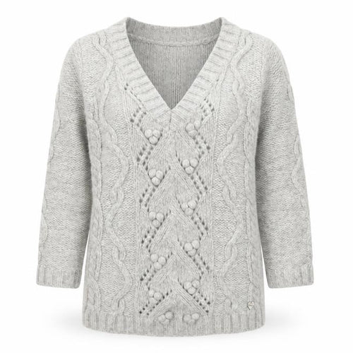 H&M Women Grey Chunky Knit V-Neck Wool Blend Jumper Size 8