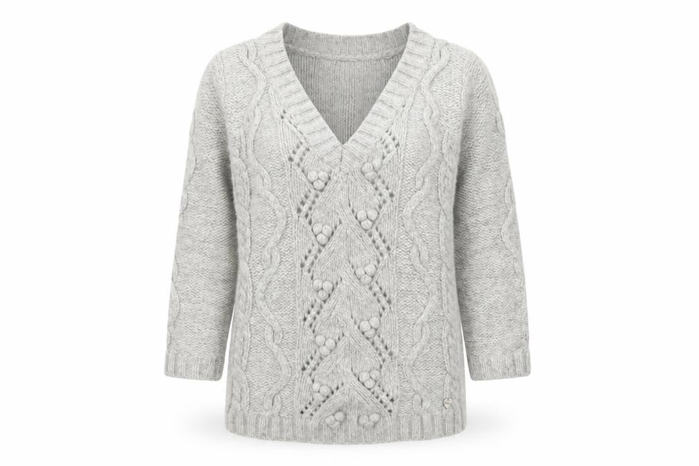 H&M Women Grey Chunky Knit V-Neck Wool Blend Jumper Size 8