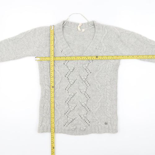 H&M Women Grey Chunky Knit V-Neck Wool Blend Jumper Size 8