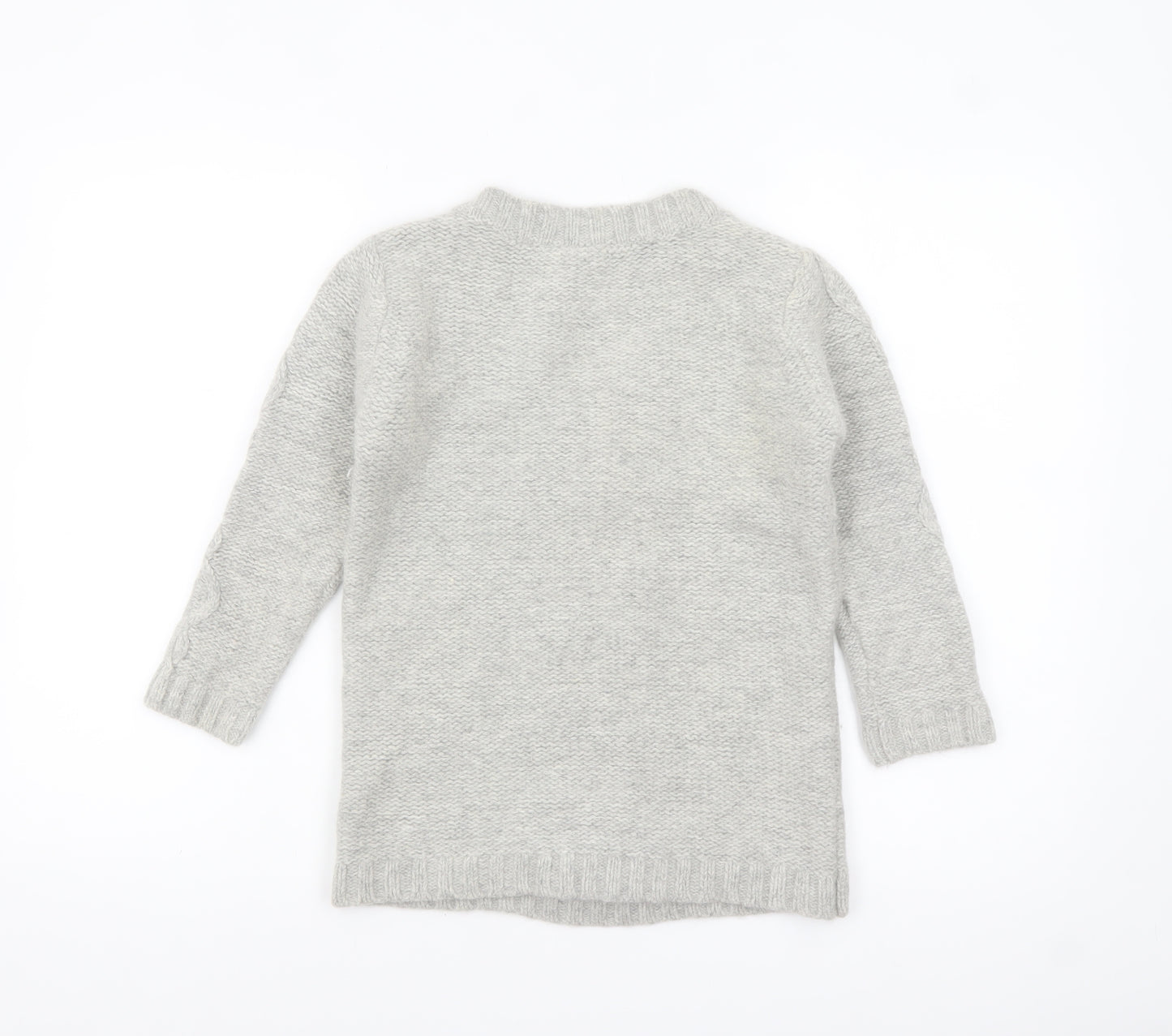 H&M Women Grey Chunky Knit V-Neck Wool Blend Jumper Size 8