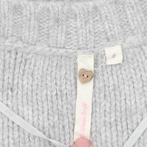 H&M Women Grey Chunky Knit V-Neck Wool Blend Jumper Size 8