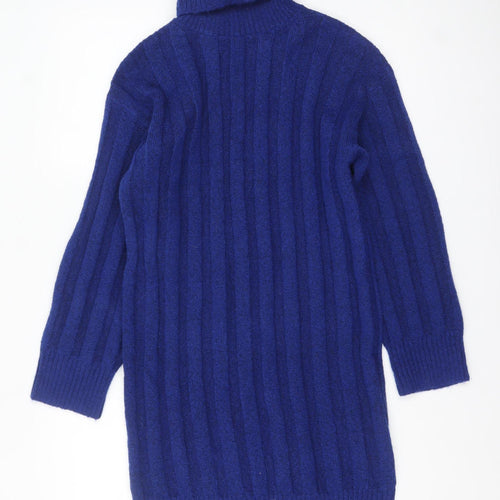 Tu Women Blue Roll Neck Ribbed Knit Long Sleeve Jumper Size 8