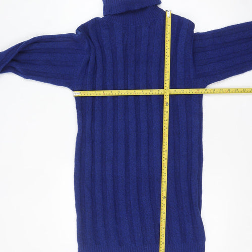 Tu Women Blue Roll Neck Ribbed Knit Long Sleeve Jumper Size 8