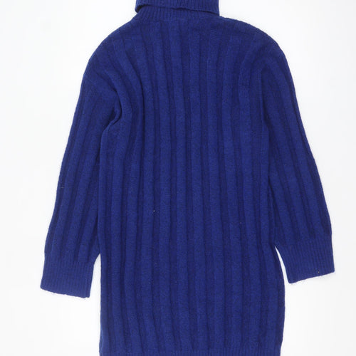 Tu Women Blue Roll Neck Ribbed Knit Long Sleeve Jumper Size 8
