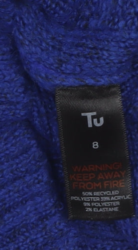 Tu Women Blue Roll Neck Ribbed Knit Long Sleeve Jumper Size 8