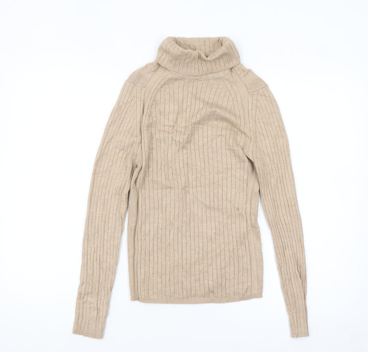 Next Women Beige Roll Neck Ribbed Knit Jumper Size S