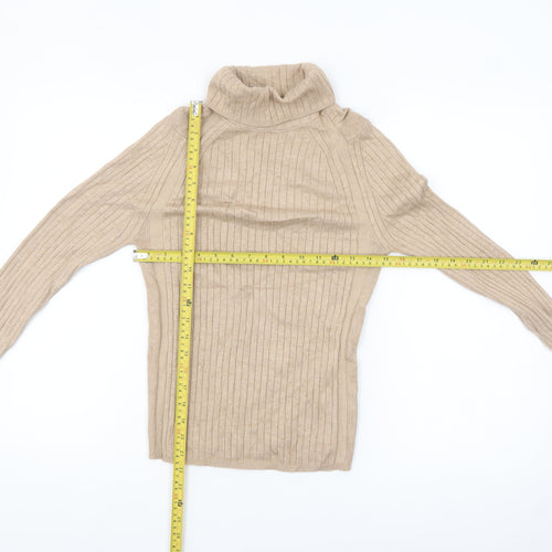 Next Women Beige Roll Neck Ribbed Knit Jumper Size S
