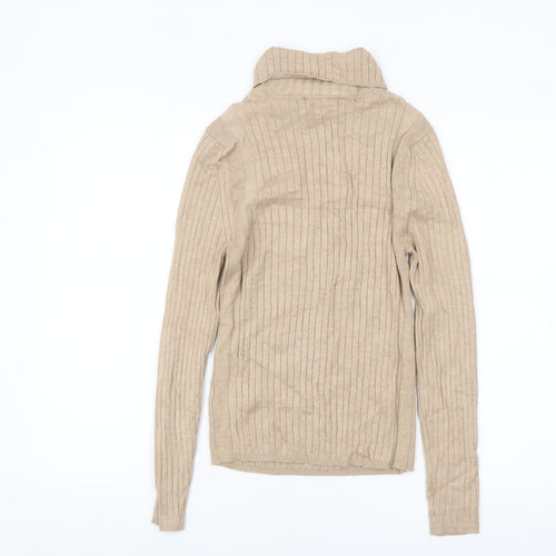 Next Women Beige Roll Neck Ribbed Knit Jumper Size S