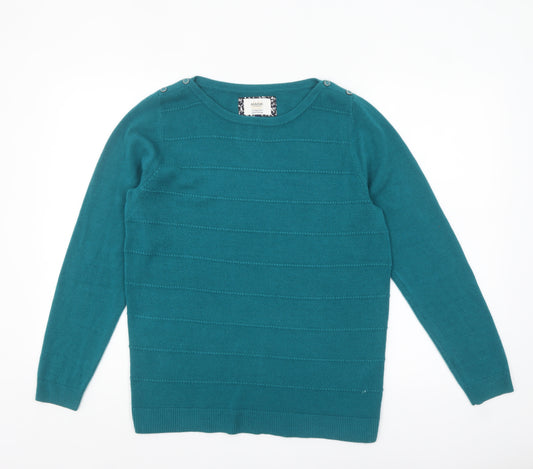 Maine New England Women’s Green Crew Neck Long Sleeve Acrylic Jumper Size 14