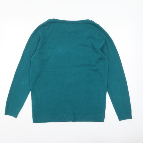 Maine New England Women’s Green Crew Neck Long Sleeve Acrylic Jumper Size 14