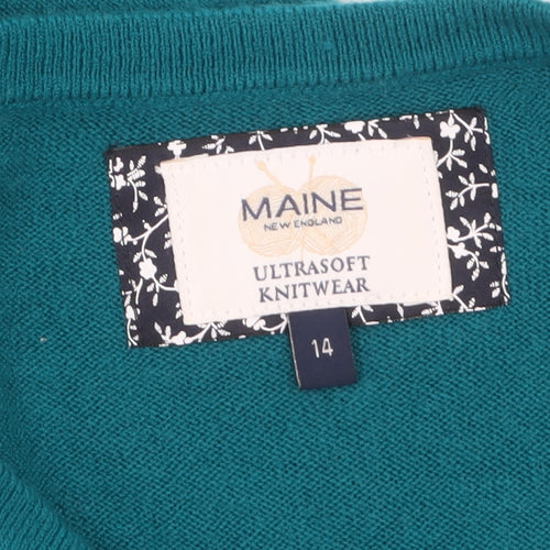 Maine New England Women’s Green Crew Neck Long Sleeve Acrylic Jumper Size 14