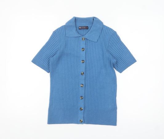 Marks and Spencer Women Blue Short Sleeve Collared Cardigan S