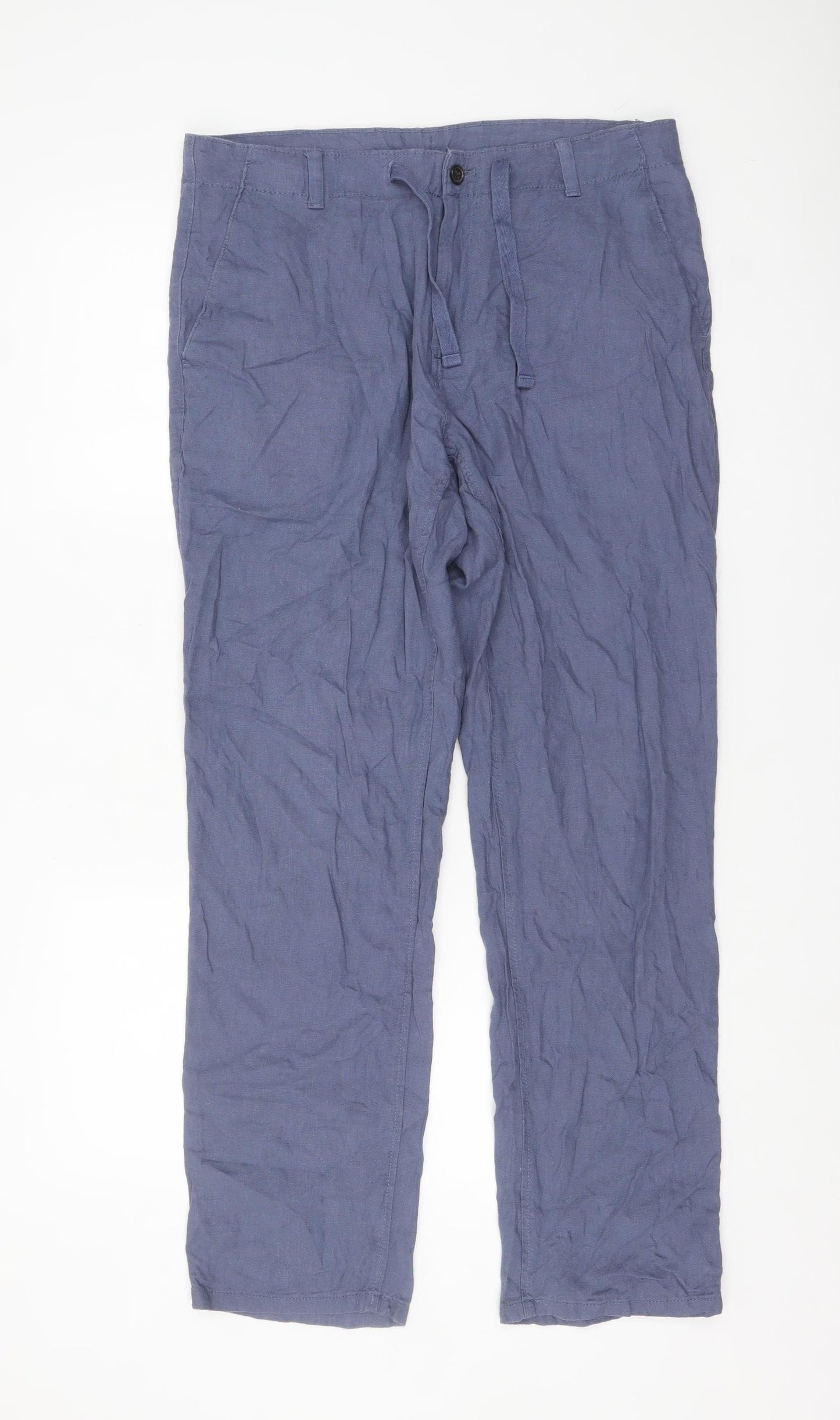 Next Men's Blue Linen Blend Chino Trousers Size 34 Regular