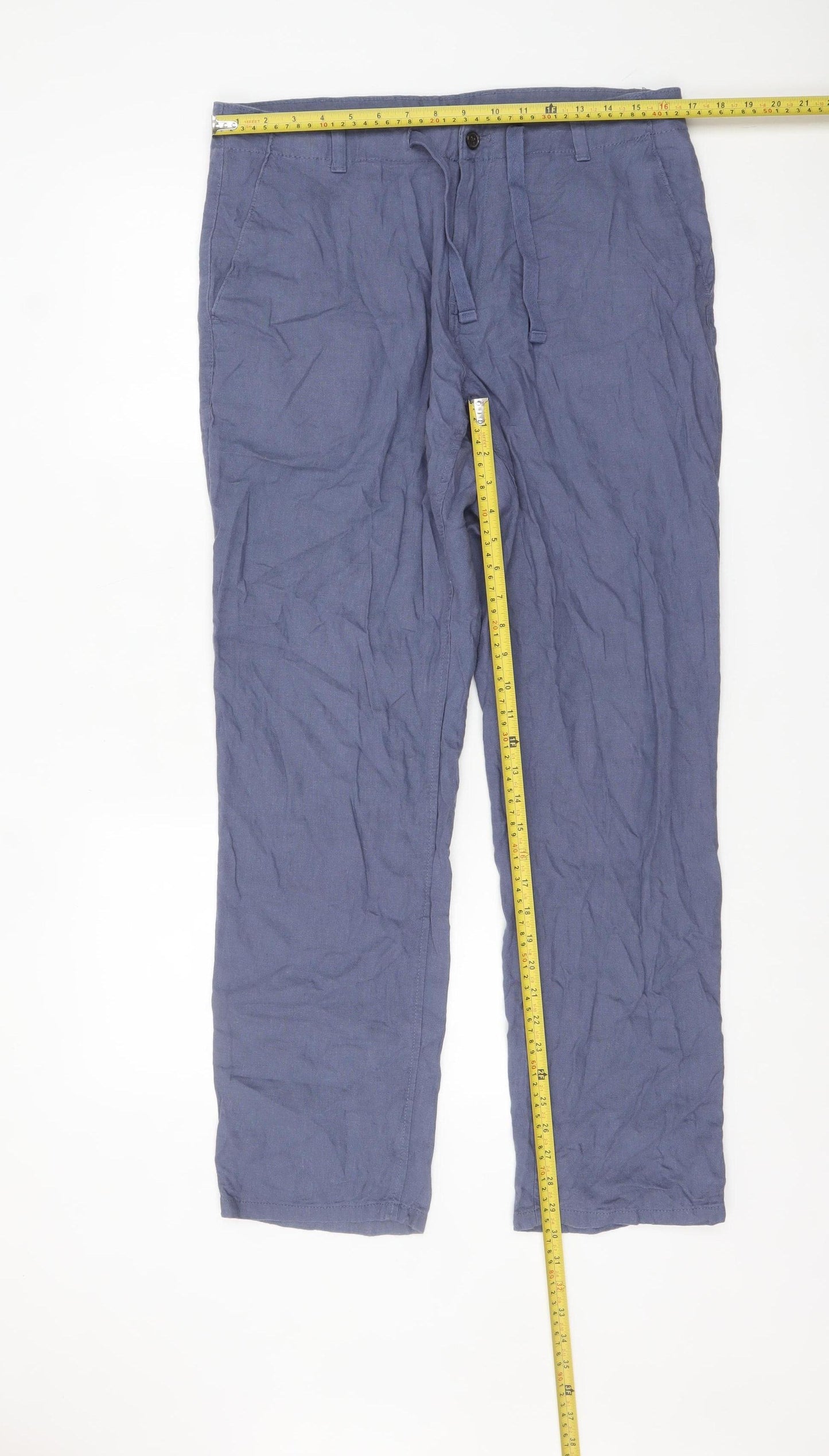 Next Men's Blue Linen Blend Chino Trousers Size 34 Regular